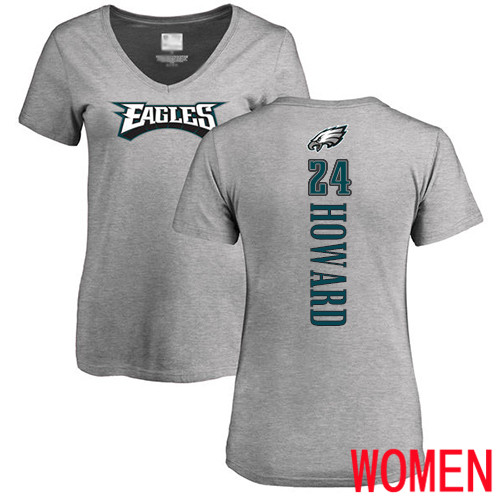 Women Philadelphia Eagles #24 Jordan Howard Ash Backer V-Neck NFL T Shirt->philadelphia eagles->NFL Jersey